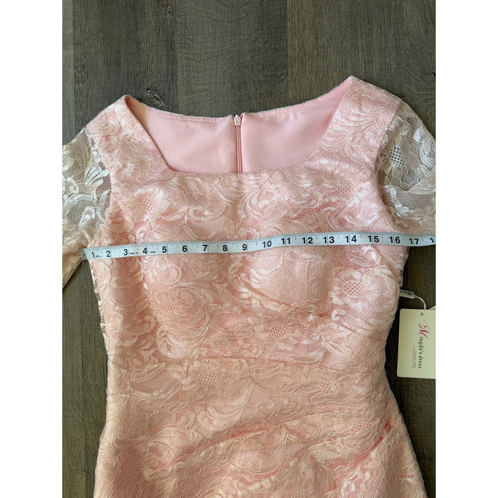 Mingda's Dress Womens Size M Pink Lace Sheath Midi Ruched Elegant Party Wedding - Picture 5 of 14
